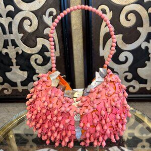 Pele handmade coral aque beaded shell handbag